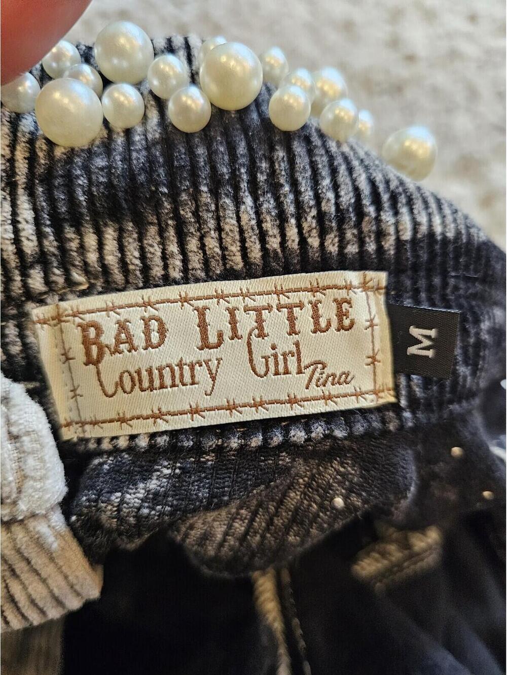 Bad Little Country Girl SZ M Corduroy Jean Jacket Beads Clear Studs BOHO - Picture 8 of 10